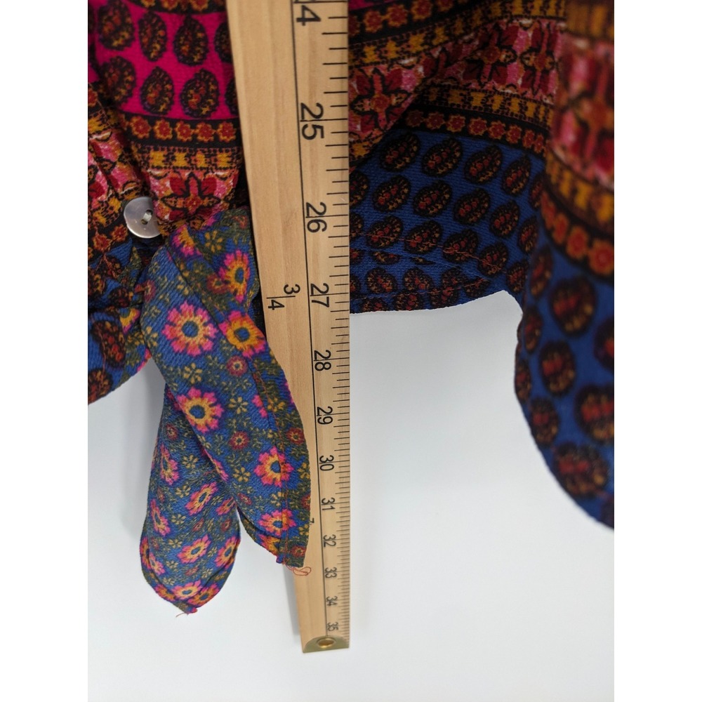 Fig and Flower Blouse Womens 1X Pink Colorful Button Down Floral‎ Tie Front Boho - Picture 9 of 9